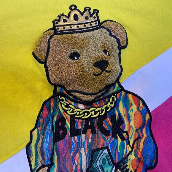 Black Pike Mens T-Shirt 2XL Yellow & Pink T-Shirt With Embroidered Bear Design - Picture 7 of 12
